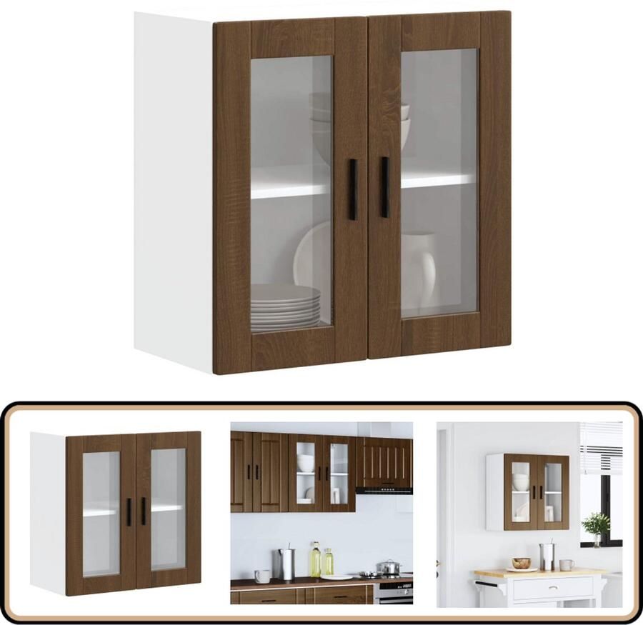 VidaXL Keukenwandkast Porto bruin eikenhout Keukenwandkast Keukenopbergruimte Houten Keukenkast Bruine Eiken Kleur Glazen Deur