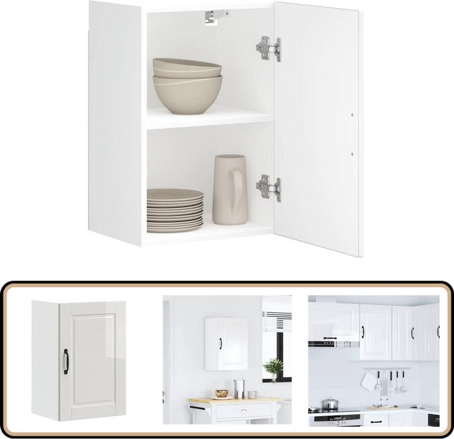 VidaXL Keukenwandkast Porto Hoogglans Wit 40x31x60 cm Keukenkast Wandkast Opslagruimte Houten Kast Witte Kast