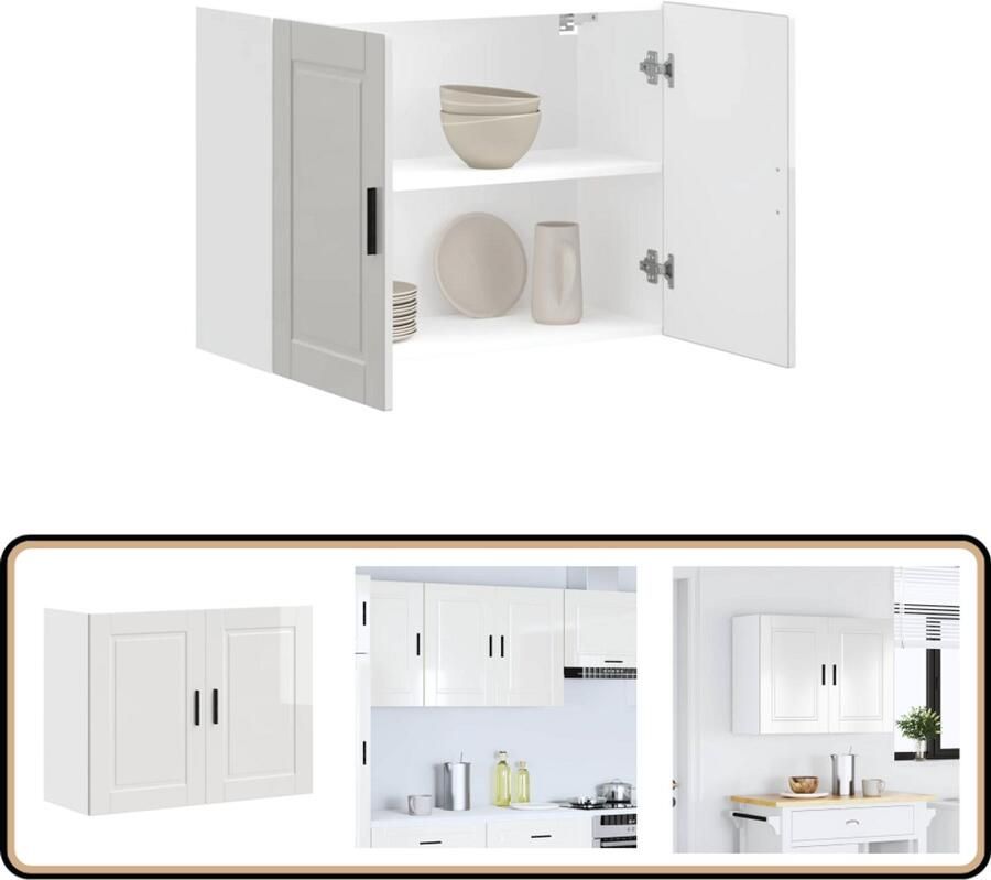 VidaXL Keukenwandkast Porto Hoogglans Wit 80 cm Keukenwandkast Keukenkasten Opbergruimte Houten Kast Witte Kast