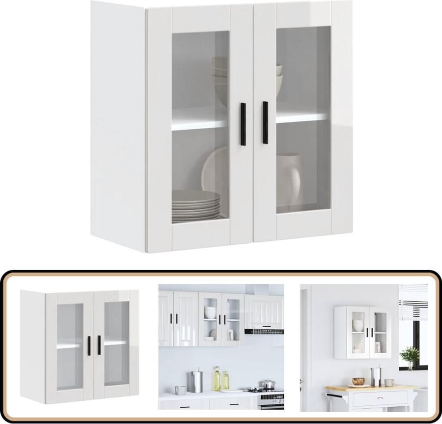 VidaXL Keukenwandkast Porto hoogglans wit Keukenwandkast Keukenopbergruimte Houten Keukenkast Witte Keukenkast Glazen Deur