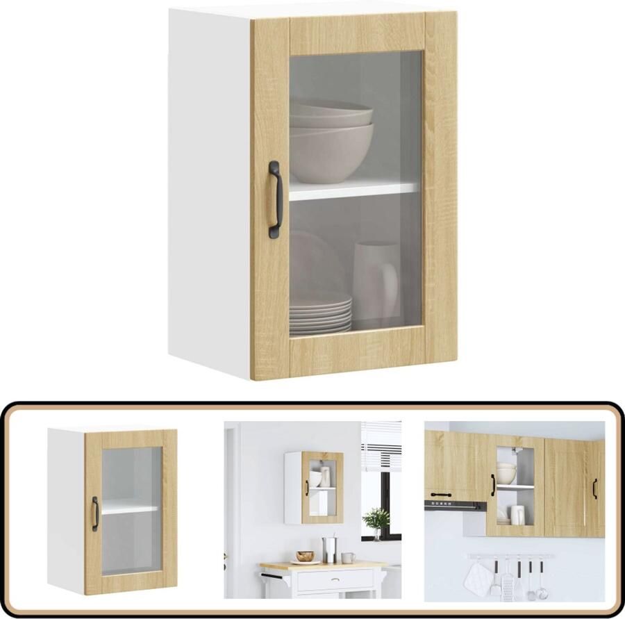 VidaXL Keukenwandkast Porto Sonoma Eiken Glazen Deur Keukenwandkast Wandkast Keuken Opslagoplossing Keuken Houten Keukenkast Glazen Deur Kast