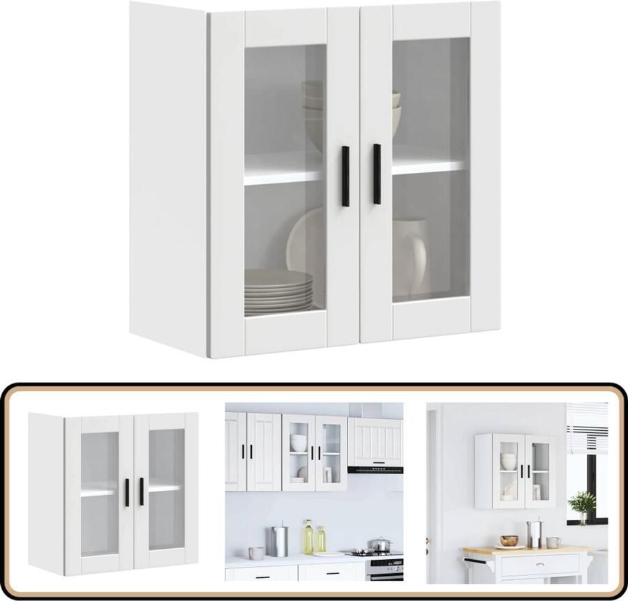 VidaXL Keukenwandkast Porto Wit Glazen Deur Keuken Kast Wandkast Opslagoplossing Keukeninrichting Houten Kast