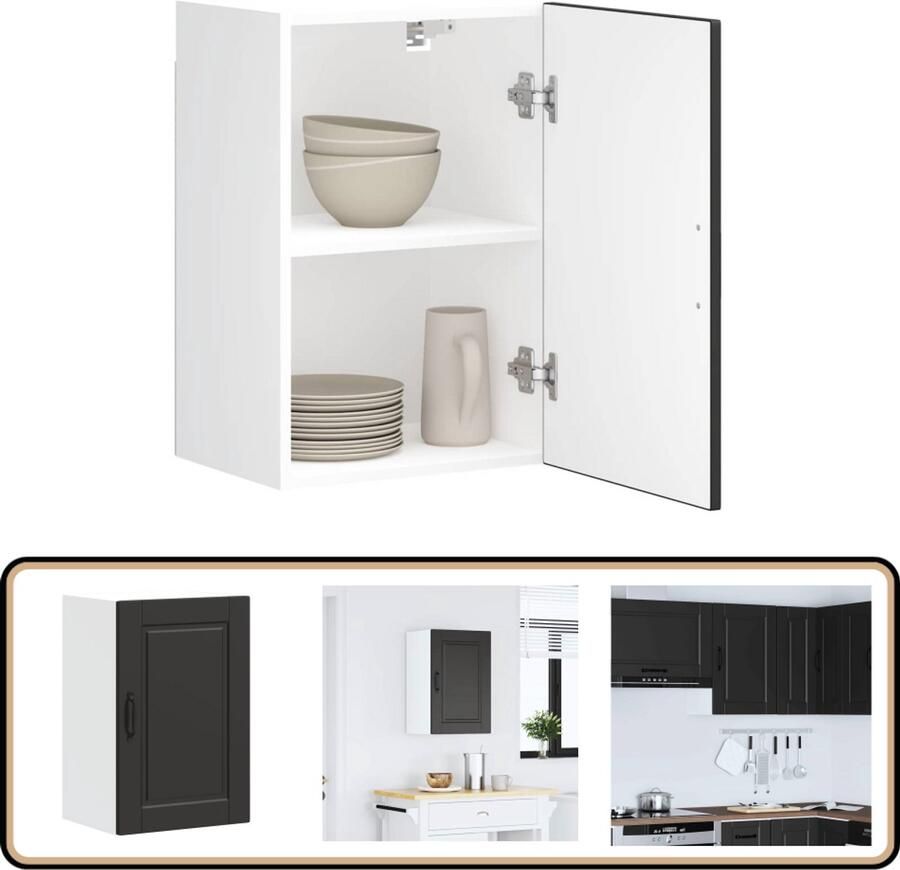 VidaXL Keukenwandkast Porto Zwart Bewerkt hout Keuken Kast Wandkast Opslagoplossing Zwarte Keuken Houten Kast