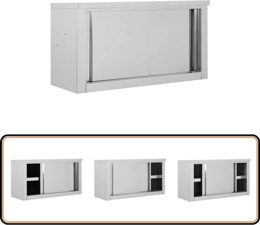 VidaXL Keukenwandkast RVS 90x40x50 cm Met schuifdeuren Keukenwandkast Roestvrijstaal Opslagoplossing Keukenmeubilair Wandkast