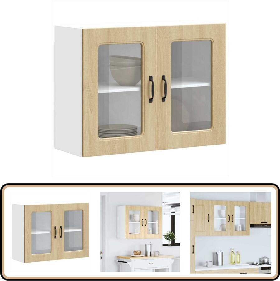 VidaXL Keukenwandkast Sonoma eiken Glazen deur Keukenkast Wandkast Keukenuitrusting Opslagruimte Houten Kast