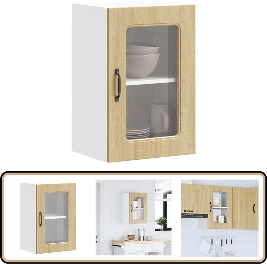 VidaXL Keukenwandkast Sonoma eiken Glazen deur Keukenkast Wandkast Opslagoplossing Keukenmeubilair Houten Kast