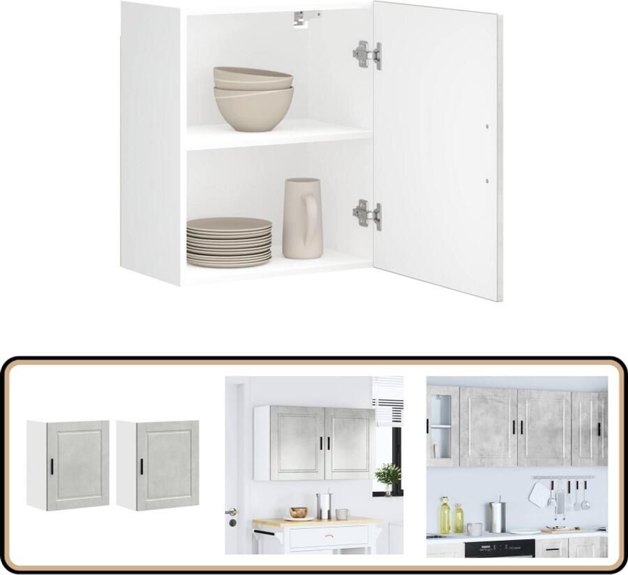 VidaXL Keukenwandkasten 2 st Porto Betongrijs Keuken Kast Wandkast Opslagruimte Keukeninrichting Houten Kast