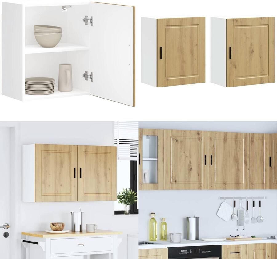 VidaXL Keukenwandkasten 2 st Porto bewerkt hout artisanaal eikenkleur Keuken Wandkast Keuken Wandkasten Keuken Wandmeubel Gemonteerde Wandkast