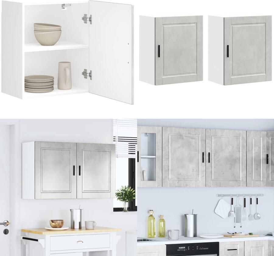VidaXL Keukenwandkasten 2 st Porto bewerkt hout betongrijs Keuken Wandkast Keuken Wandkasten Keuken Wandmeubel Gemonteerde Wandkast