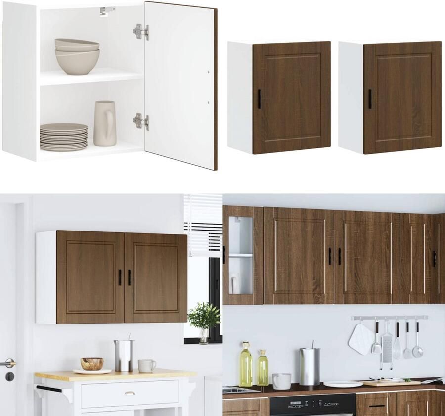 VidaXL Keukenwandkasten 2 st Porto bewerkt hout bruin eikenkleur Keuken Wandkast Keuken Wandkasten Keuken Wandmeubel Gemonteerde Wandkast