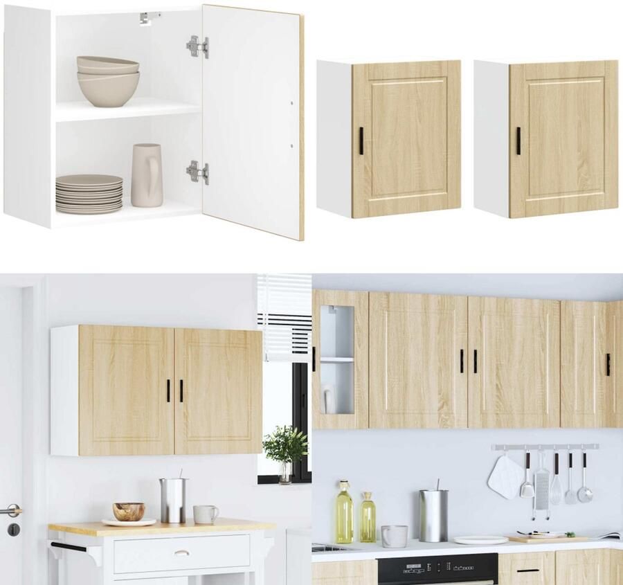 VidaXL Keukenwandkasten 2 st Porto bewerkt hout sonoma eikenkleurig Keuken Wandkast Keuken Wandkasten Keuken Wandmeubel Gemonteerde Wandkast