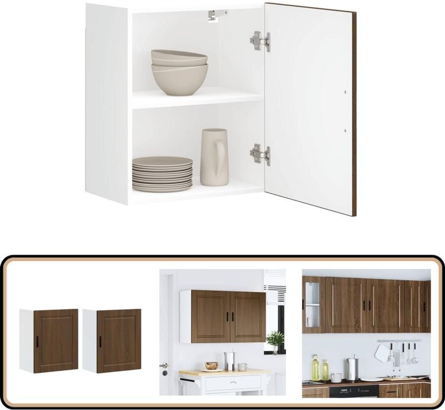 VidaXL Keukenwandkasten 2 st Porto Bruin Eiken Keukenwandkasten Keukenopbergruimte Houten Keukenkast Bruine Eiken Meubels Wandmontage
