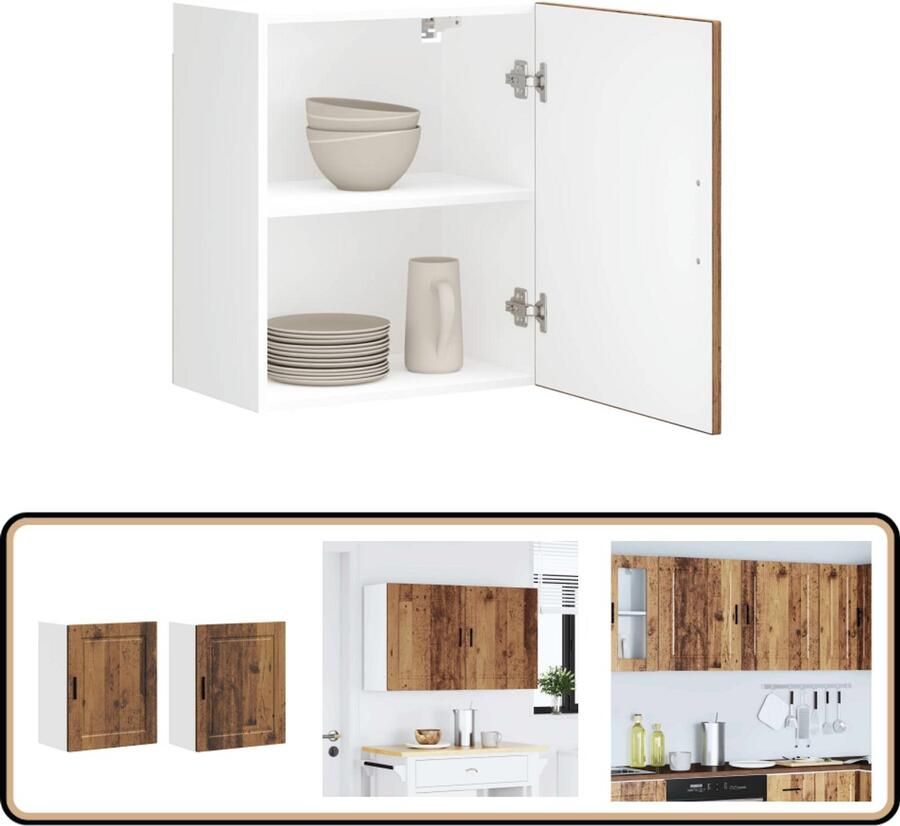 VidaXL Keukenwandkasten 2 st Porto Oud Houtkleurig Keuken Kast Wandkast Opslagruimte Houten Kast Keukeninrichting