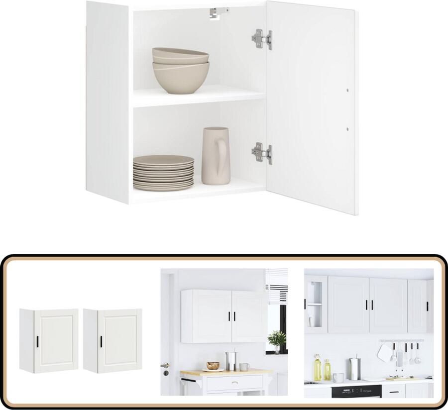 VidaXL Keukenwandkasten 2 st Porto Wit Bewerkt hout Keukenwandkasten Keukenopbergruimte Houten Keukenkast Witte Keukenkast Wandkast Keuken