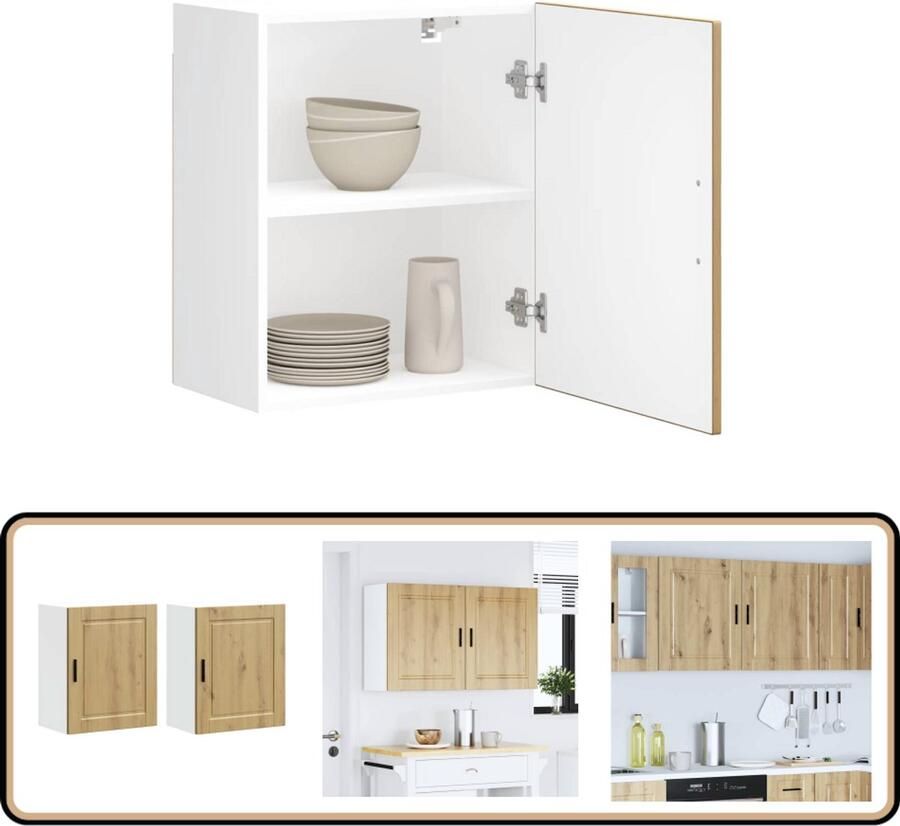 VidaXL Keukenwandkasten Porto 2 st Artisanaal Eik Keuken Kast Wandkast Opslagruimte Houten Kast Keukeninrichting