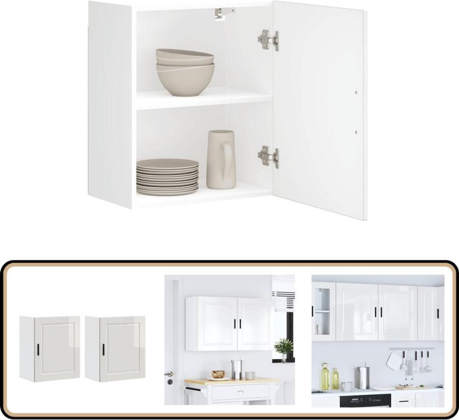 VidaXL Keukenwandkasten Porto Hoogglans Wit 2 st Keuken Kast Wandkast Opslagruimte Keukeninrichting Houten Kast