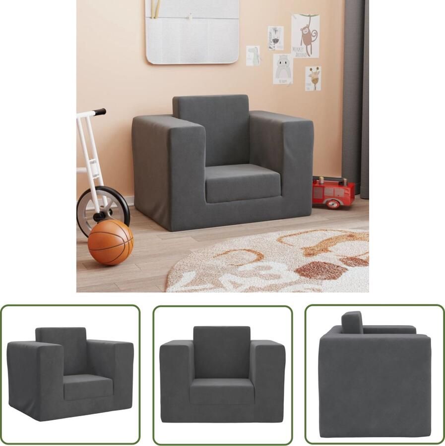 The Living Store Kinderbank Teddy Antraciet 53x37x38 cm Schuimvulling Kinderbank Kids Bank Kinderzitzitting Speelgoedkast Slaapkamer Meubilair - Foto 2