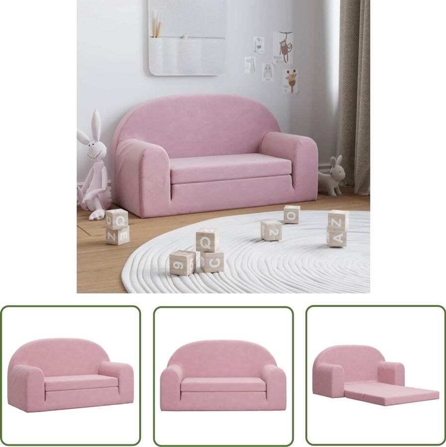 VidaXL Kinderslaapbank 2-zits zacht pluche roze Kindermeubilair Kids Bank Slaapbank Voor Kinderen Roze Kinderstoel Tweezitter Kinderbank