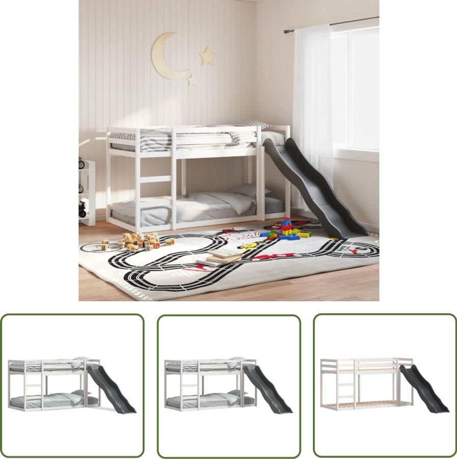 VidaXL Kids Bed Stapelbed met glijbaan en ladder grenenhout wit 80x200 cm Kinderbed Bunk Bed Glijbaan