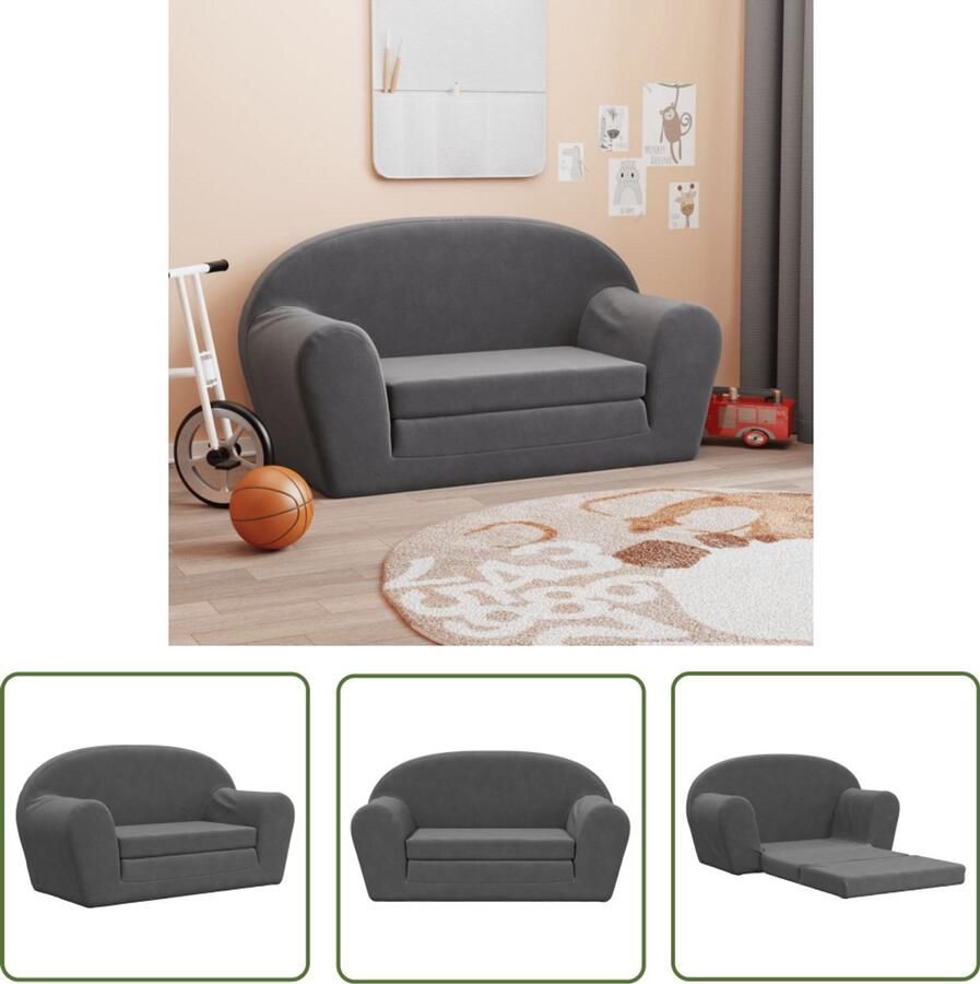 VidaXL Kids Stoel Kinderstoel Kinderslaapbank 2-zits zacht pluche antracietkleurig Kindermeubels Kinderkamervloeren Speelhoek