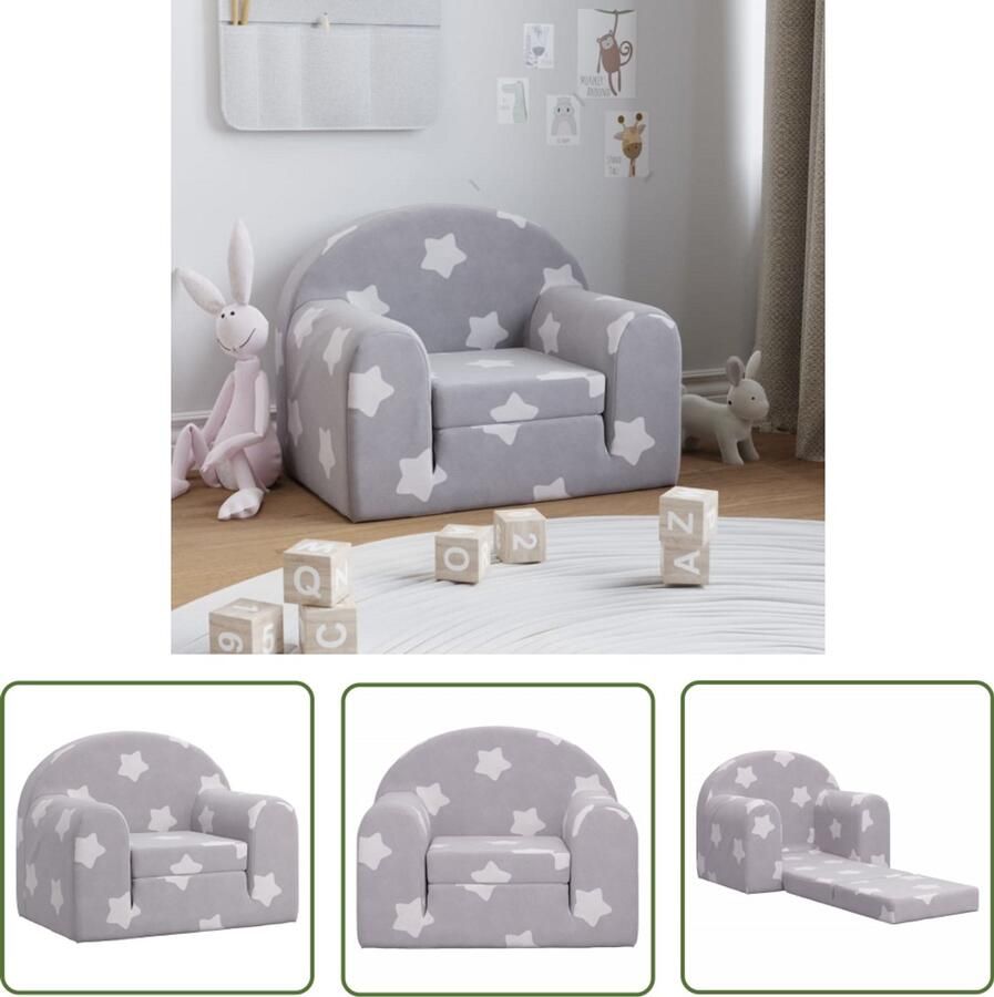 VidaXL Kinderslaapbank met sterren zacht pluche lichtgrijs Kinderstoel Kids Stoel Kindermeubilair Slaapbank Voor Kinderen Speelbank