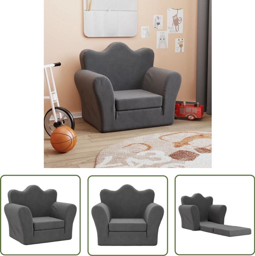 VidaXL Kids Stoel Kinderstoel Kinderslaapbank zacht pluche antracietkleurig Kindermeubilair Jeugdbed Kinderfauteuil