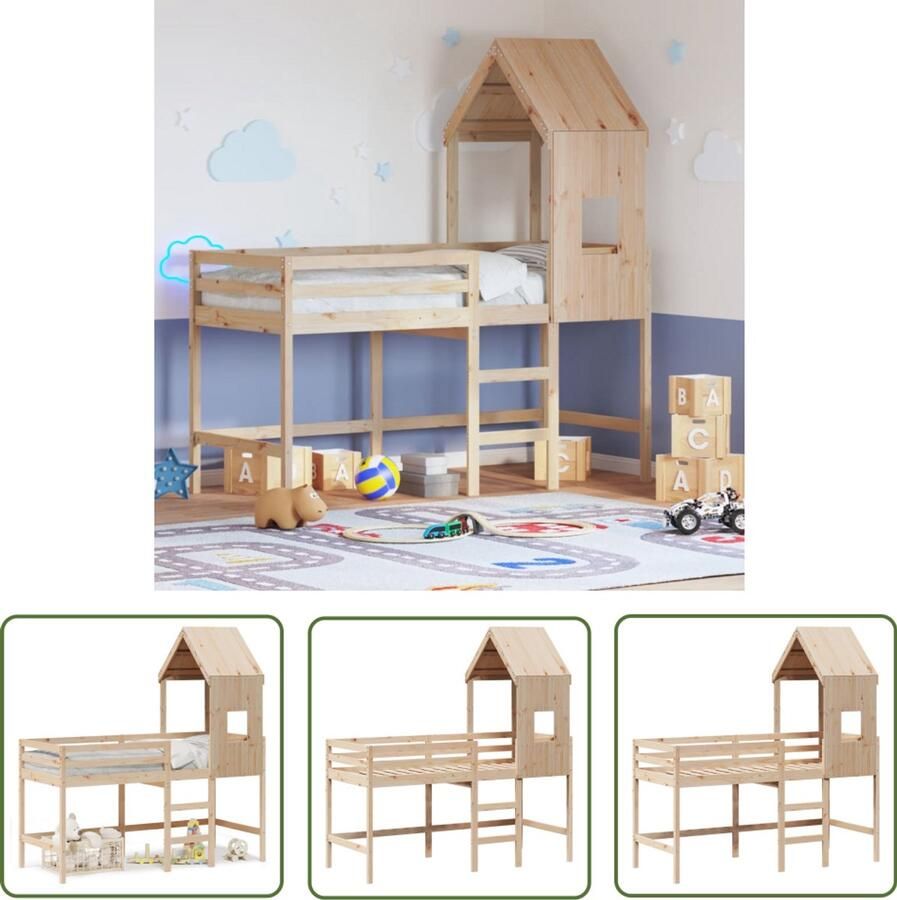 VidaXL Halfhoogslaper met ladder en bedhuis grenenhout 90x200 cm Halfhoogslaper Kidsbed Kinderbed Grenenhouten Bed Met Lade - Foto 3