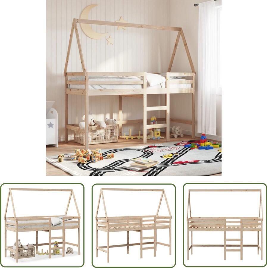 VidaXL Halfhoogslaper met ladder en bedhuis grenenhout 90x200 cm Halfhoogslaper Kidsbed Kinderbed Grenenhouten Bed Met Lade