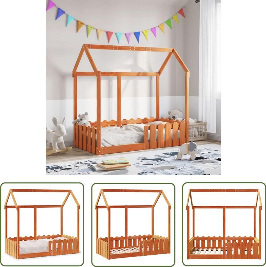 VidaXL Kidsbed Kinderbed Bedhuis wasbruin massief grenenhout 70x140 cm Houten Bed Grenenhouten Bed Speelbed