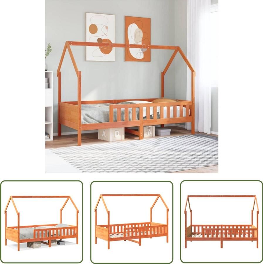 VidaXL Bedhuis wasbruin massief grenenhout 80x200 cm Kinderbed Kidsbed Houten Bed Grenenhouten Bed Speelbed