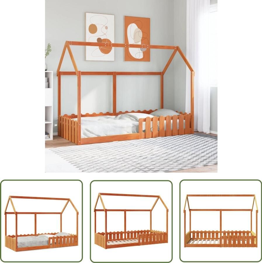 VidaXL Kidsbed Kinderbed Bedhuis wasbruin massief grenenhout 90x200 cm Houten Bed Bedhuis Kinderkamer