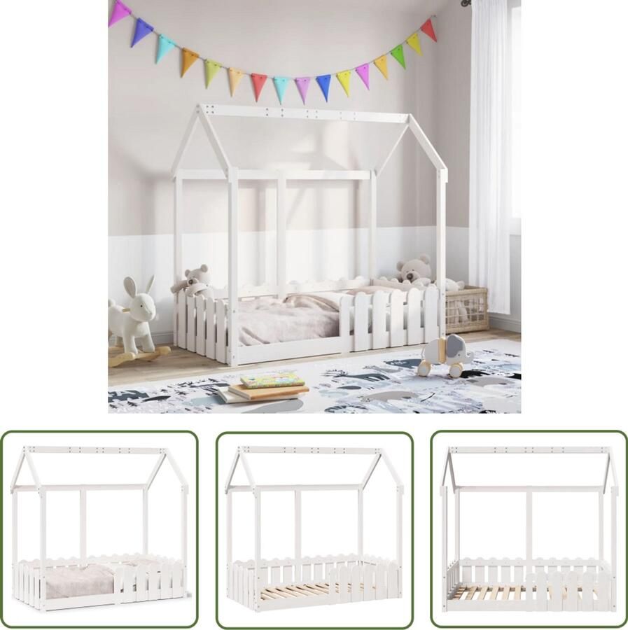 VidaXL Kidsbed Kinderbed Bedhuis wit massief grenenhout 70x140 cm Houten Bed Met Huisje Speelgoedbed