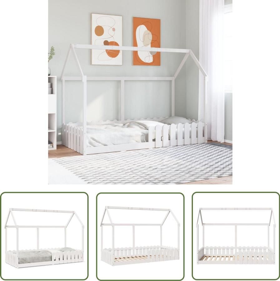 VidaXL Bedhuis wit massief grenenhout 90x200 cm Kinderbed Kidsbed Hutbed Speelhut Grenenhouten Bed
