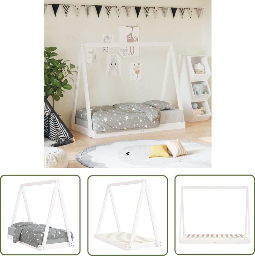 The Living Store Kinderbedframe Tipibeddesign Massief grenenhout Stevige lattenbodem Wit 149 x 74 x 121.5 cm Geschikt voor kinderen van 18 mnd 4 jaar Montage vereist Kinderbed Kidsbed Tipitent Bed Houten Bed Massief Hout Bed