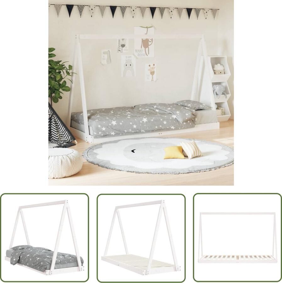 The Living Store Kinderbedframe Tipi Massief grenenhout 209 x 84 x 134 cm Wit Kinderbed Kidsbed Tipitent Houten Bed Grenenhouten Bed