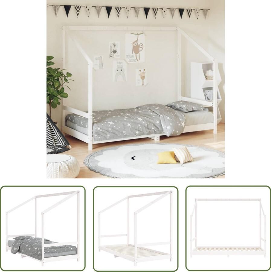 The Living Store Peuterbed Wit Massief grenenhout 195.5 x 95.5 x 158 cm Geschikt voor kinderen van 4 jaar en ouder Montage vereist Peuterbed Kidsbed Kinderbed Houten Bed Grenenhouten Bed