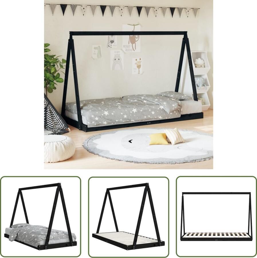The Living Store Peuterbedframe Massief Grenenhout Tipi-ontwerp Stevige lattenbodem 199 x 94 x 134 cm Peuterbed Kidsbed Tipidesign Hout Bed Grenenhouten Bed