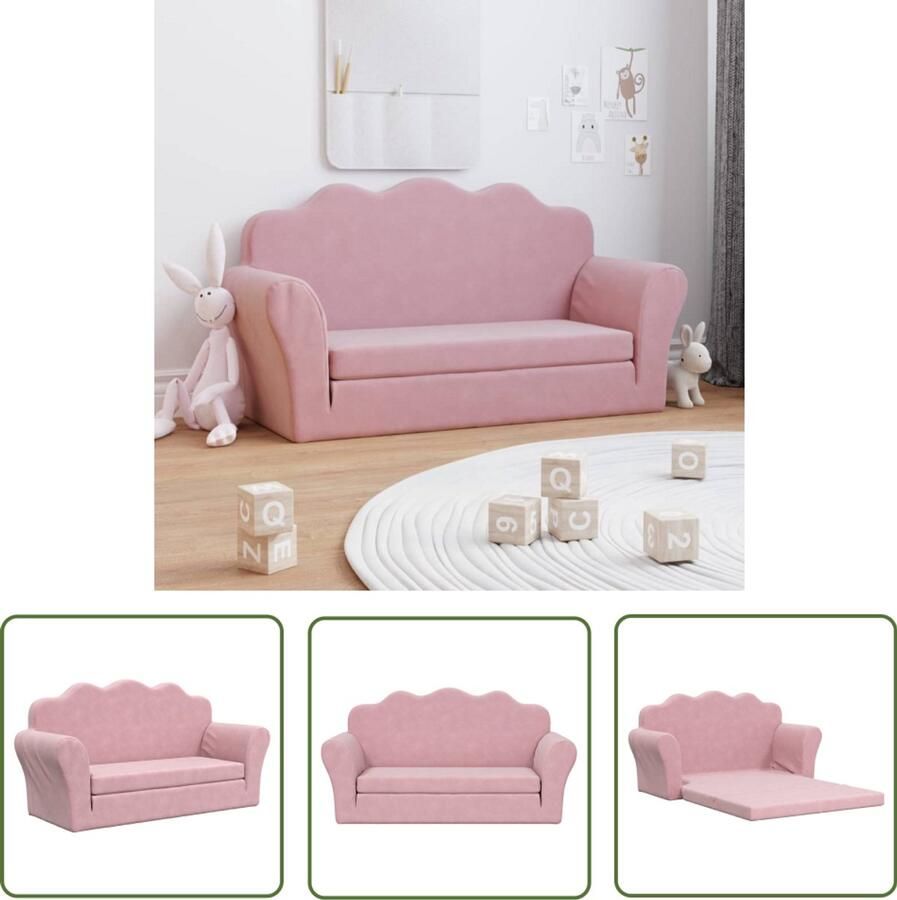 VidaXL Kinderslaapbank 2-zits zacht pluche roze Kindermeubilair Kidsbedding Kinderen Stoel Kinderfauteuil Speelgoedkast
