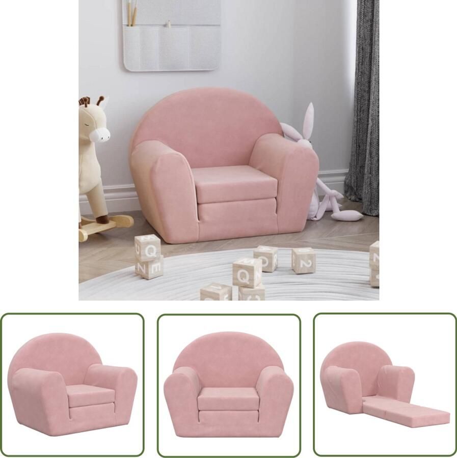 VidaXL Kidsmeubilair Kinderkamer Kinderslaapbank zacht pluche roze Slaapbank Voor Kinderen Roze Meubel Pluch Sofa