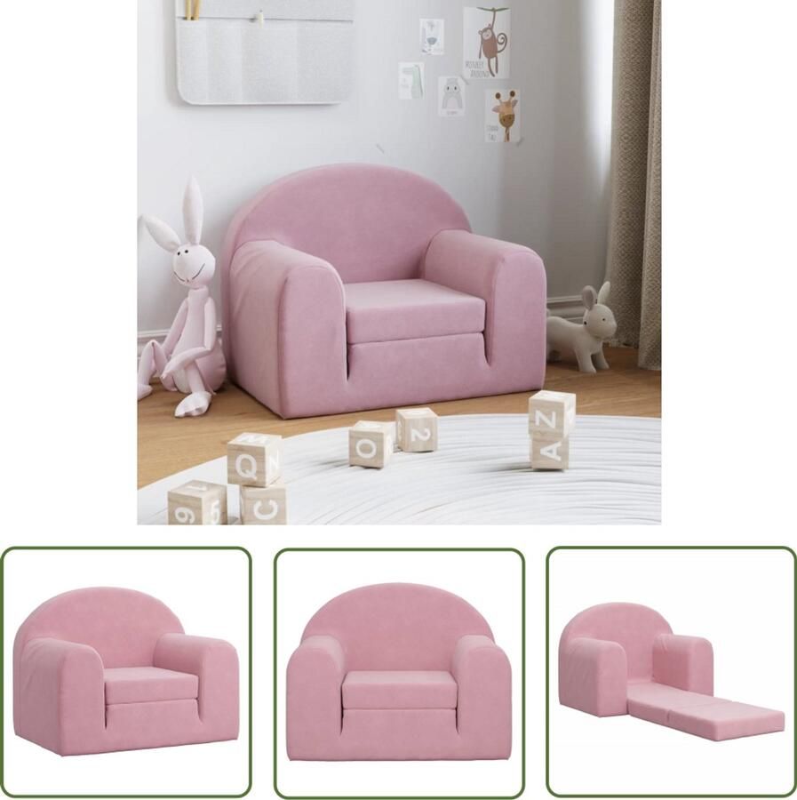 VidaXL Kidsmeubilair Kinderstoel Kinderslaapbank zacht pluche roze Kinderfauteuil Roze Meubels Speelgoedkast