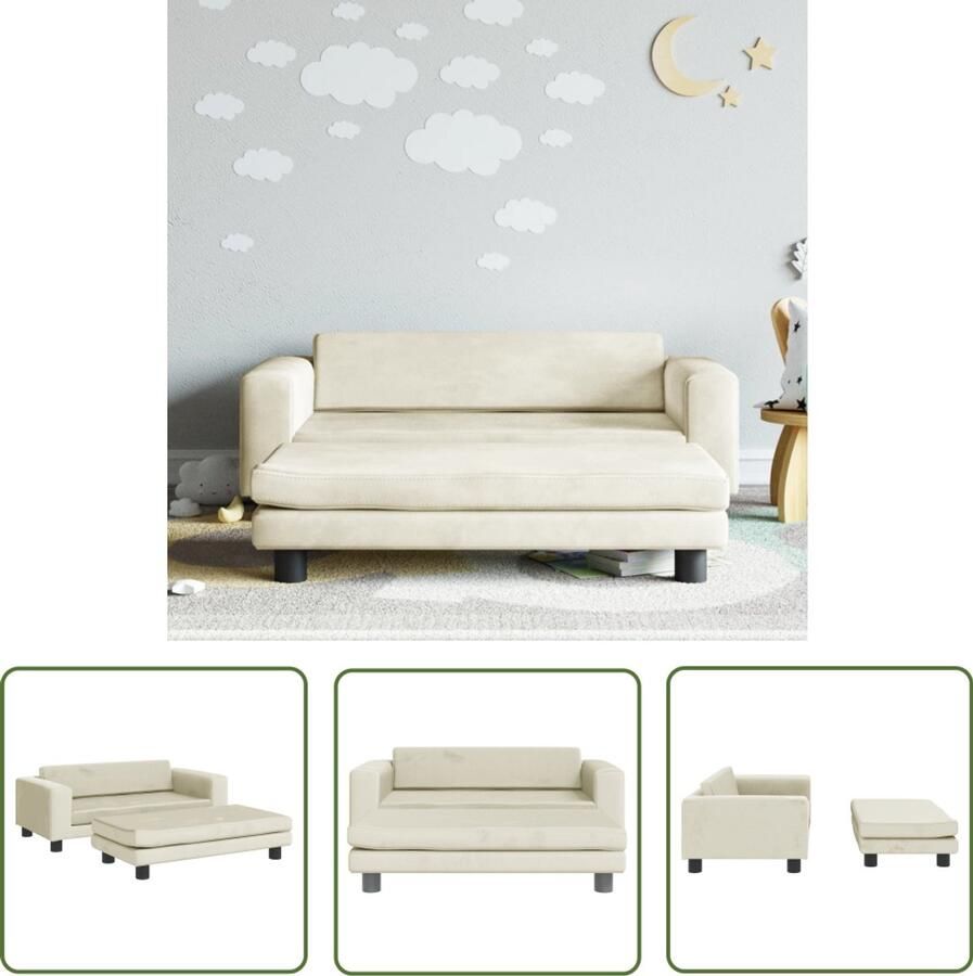 VidaXL Kinderbank met voetensteun 100x50x30 cm fluweel crèmekleurig Kinderbank Kidsstoel Kindermeubels Kinderkamer Decoratie Zachte Stoffen Meubelen