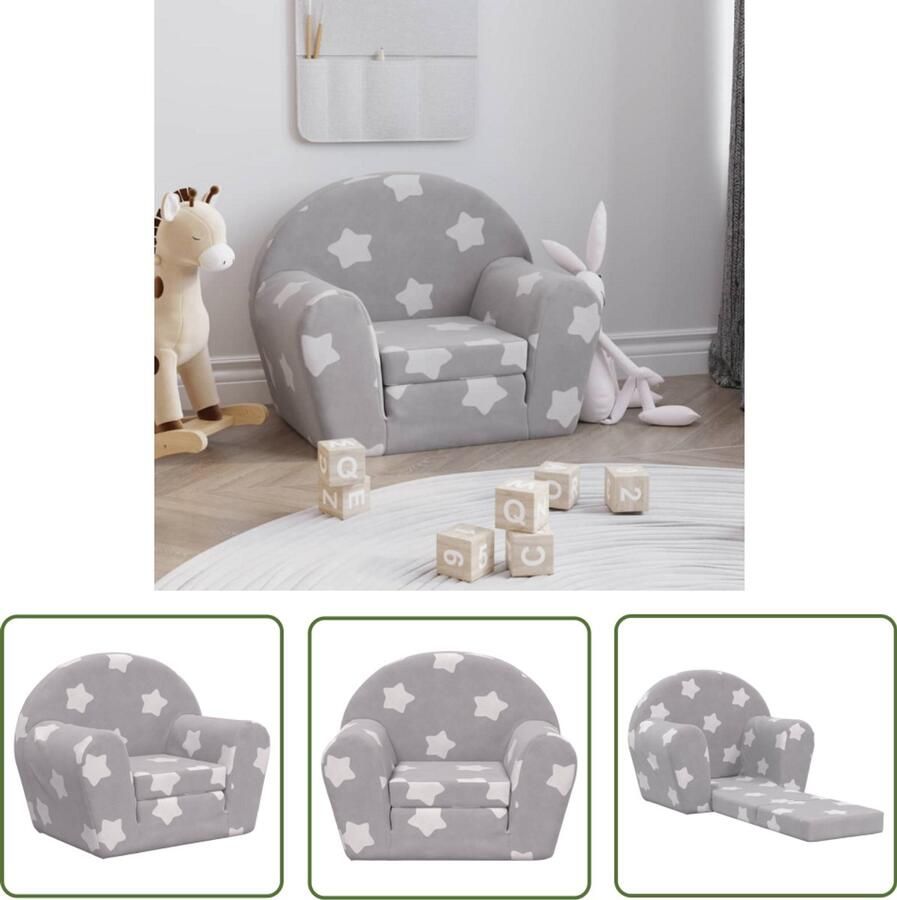 VidaXL Kinderslaapbank met sterren zacht pluche lichtgrijs Kindermeubilair Kidsstoel Kinderfauteuil Speelhoek Leeshoek