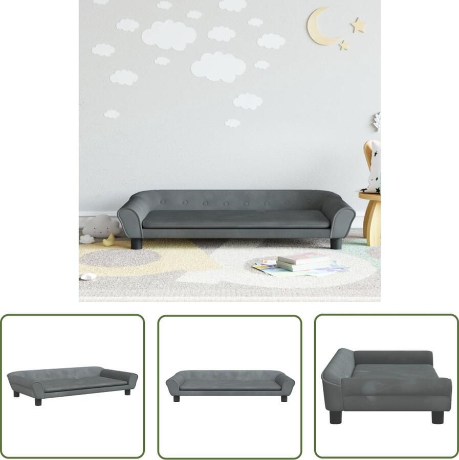 The Living Store Kinderbank 100x50x26 cm fluweel donkergrijs Kinderstoel Kindermeubel Kids Meubels Speelhoek Kinderkamervloer