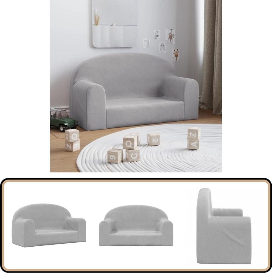 VidaXL Kinderbank 2-zits Lichtgrijs Zacht Pluche Kinderstoel Kindermeubilair Kids Bank Pluche Stoel Tweezitter Kinderbank