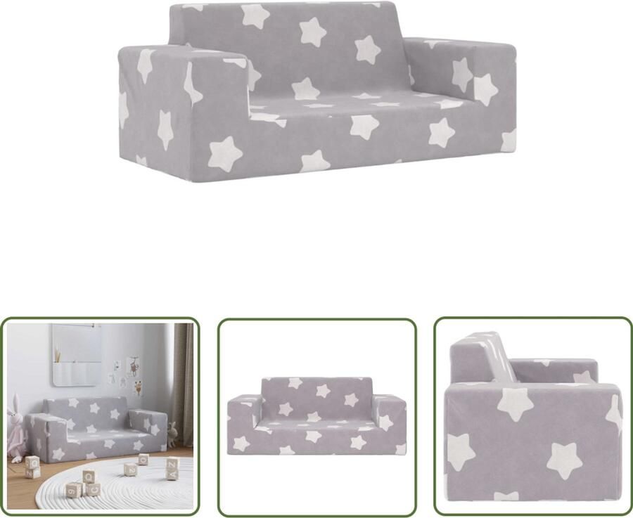 VidaXL Kinderbank 2-zits met sterren zacht pluche lichtgrijs Kinderstoel Kinderbank Kids Stoel Zachte Bank Pluche Bank