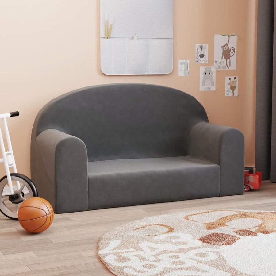 VidaXL Kinderbank 2-zits zacht pluche antracietkleurig