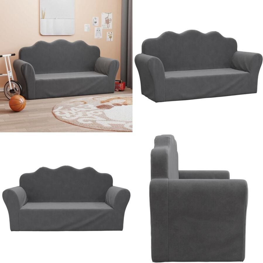 VidaXL Kinderbank 2-zits zacht pluche antracietkleurig Kinderbank Kinderbanken Kinderbankje Bank Kinderkamer