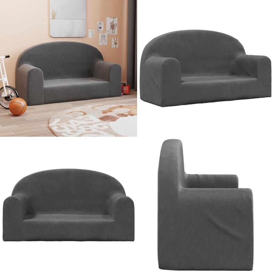 VidaXL Kinderbank 2-zits zacht pluche antracietkleurig Kinderbank Kinderbanken Kinderbankje Bank Kinderkamer