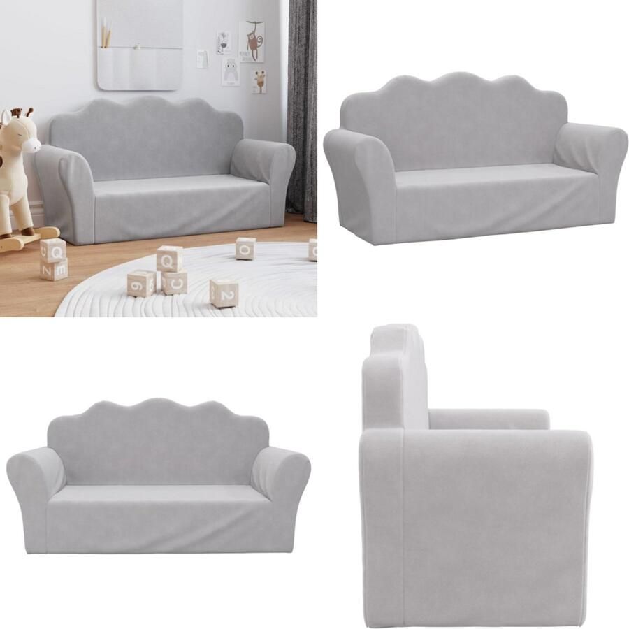 VidaXL Kinderbank 2-zits zacht pluche lichtgrijs Kinderbank Kinderbanken Kinderbankje Bank Kinderkamer