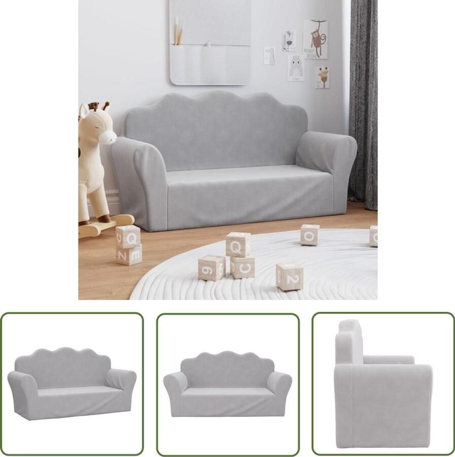 VidaXL Kinderbank 2-zits Zacht pluche Lichtgrijs Kinderbank Pluche Sofa Kids Bank Kindermeubel Speelplek